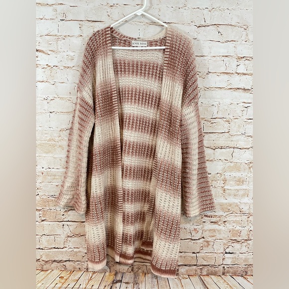 Knox Rose womens 2XL cardigan sweater longline striped pink open front - Picture 3 of 6